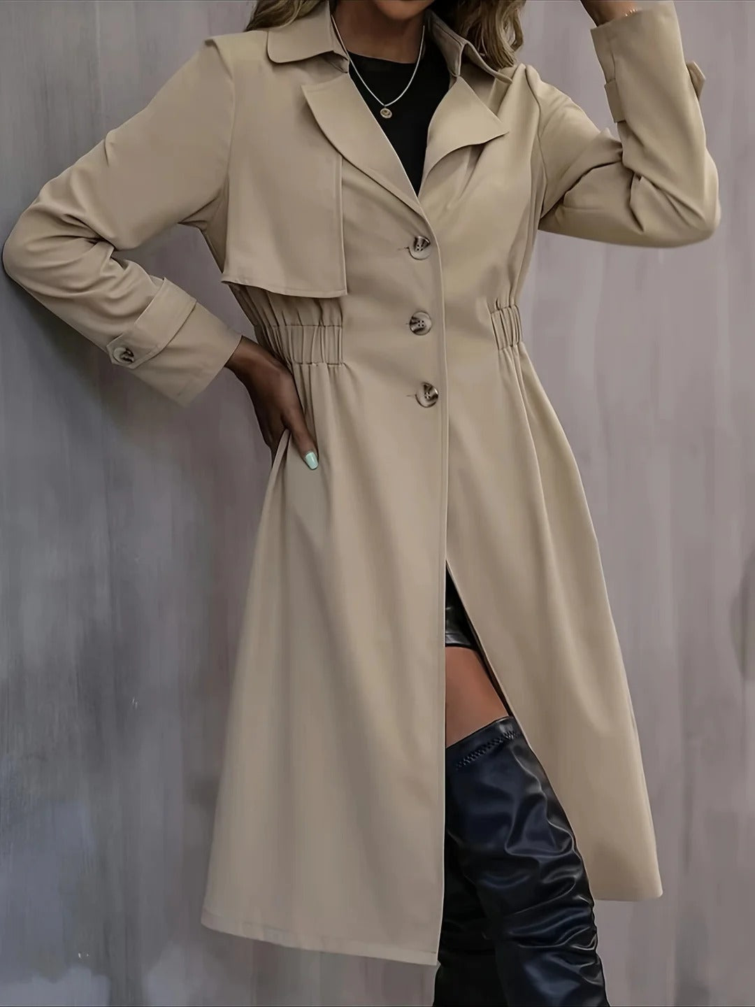 Chic Long Trenchcoat with Elastic Waist | Perfect for Everyday Wear
