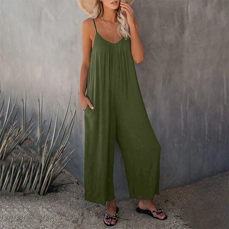 Women's Pleated V-neck Sleeveless Summer Jumpsuit with Pockets | Ideal for summmer
