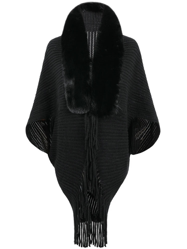 Women's Warm Winter Shawl Collar Thick Cashmere Cardigan with Tassels | Ideal for Winter