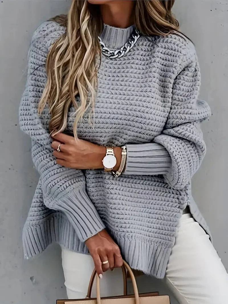Women's Loose Cashmere Turtleneck Jumper with Stylish Slits | Ideal for Winter