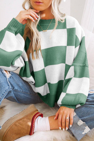 Women's Plaid Crew Neck Knit Jumper | Ideal for Winter