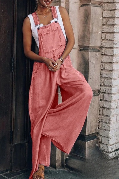 Women's Wide Leg Baggy Denim Sleeveless Jumpsuit | Ideal for Summer
