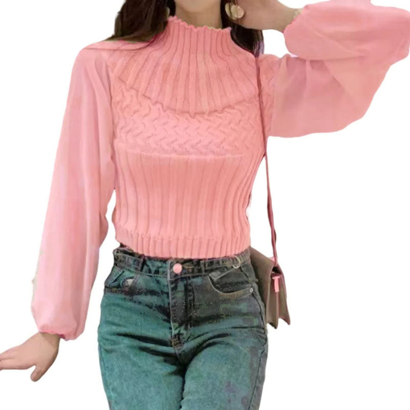 Women's Modern Sweater Vest with Transparent Sleeves Turtleneck Jumper | Ideal for winter