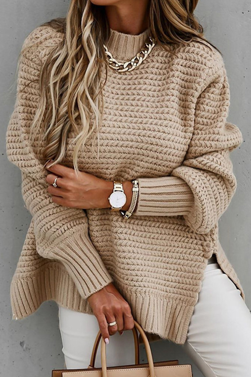 Women's Streetwear Plain Split O-Neck Cashmere Turtleneck Jumper | Ideal for Winter