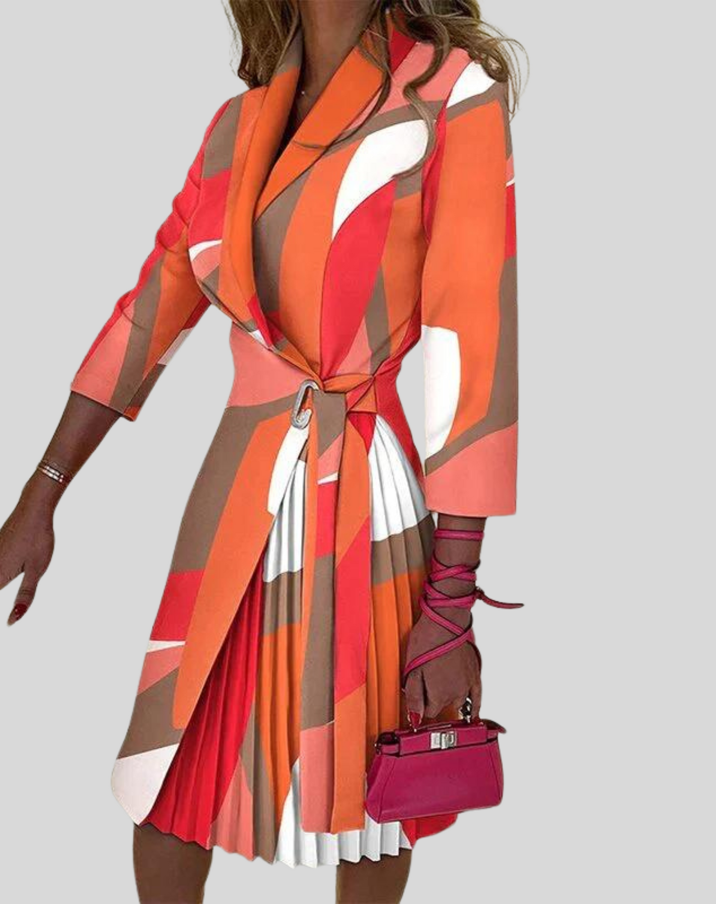 Women's Multicolored Blazer Dress with Side Belt