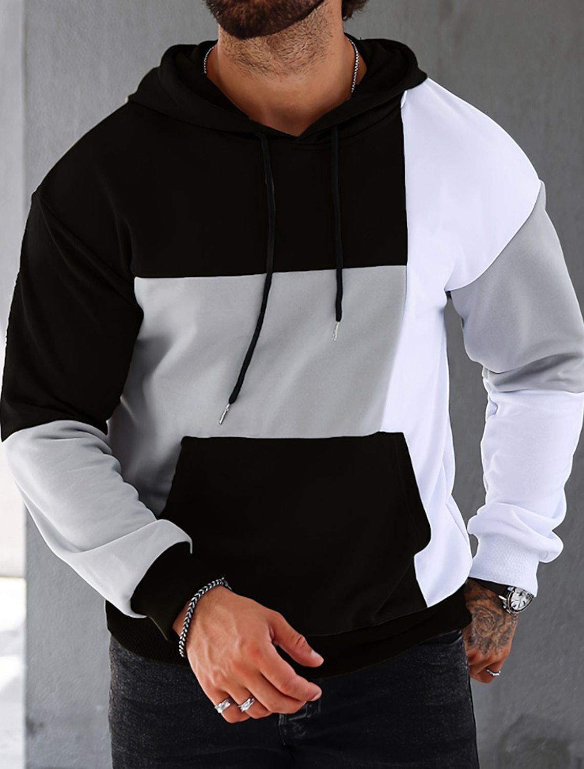 Men's Hooded Color Block Jumper with Kangaroo Pocket | Ideal for Winter