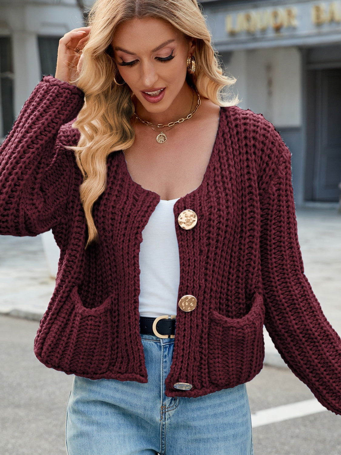 Women's Cozy Knitted Cardigan with Pockets and Buttons | Ideal for Winter