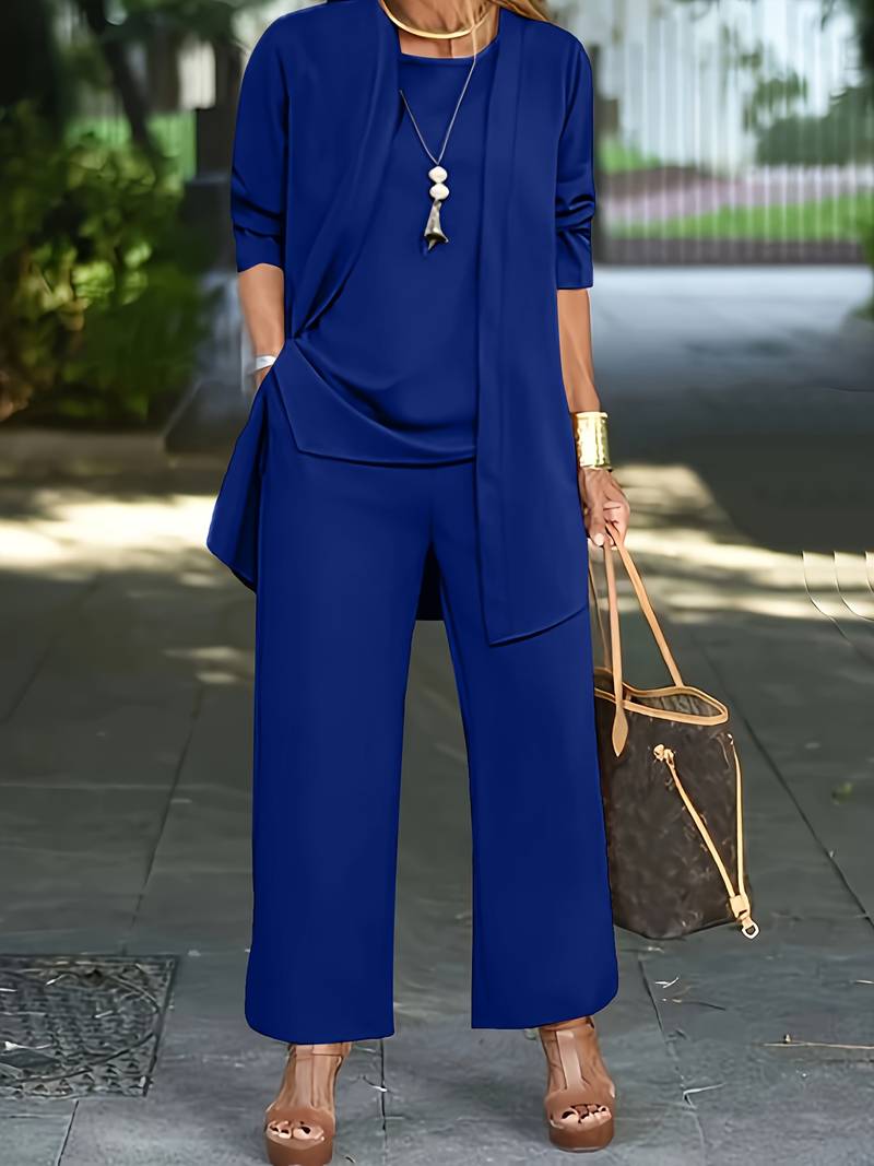 Women's Casual Comfortable Fabric Set with Cardigan and Long Trousers