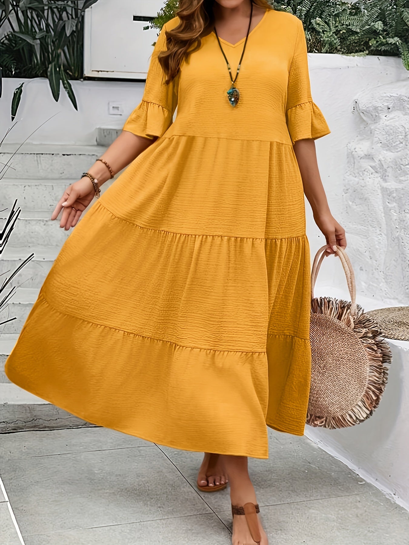 Women's Elegant Plus Size Dress with Flattering V-Neckline