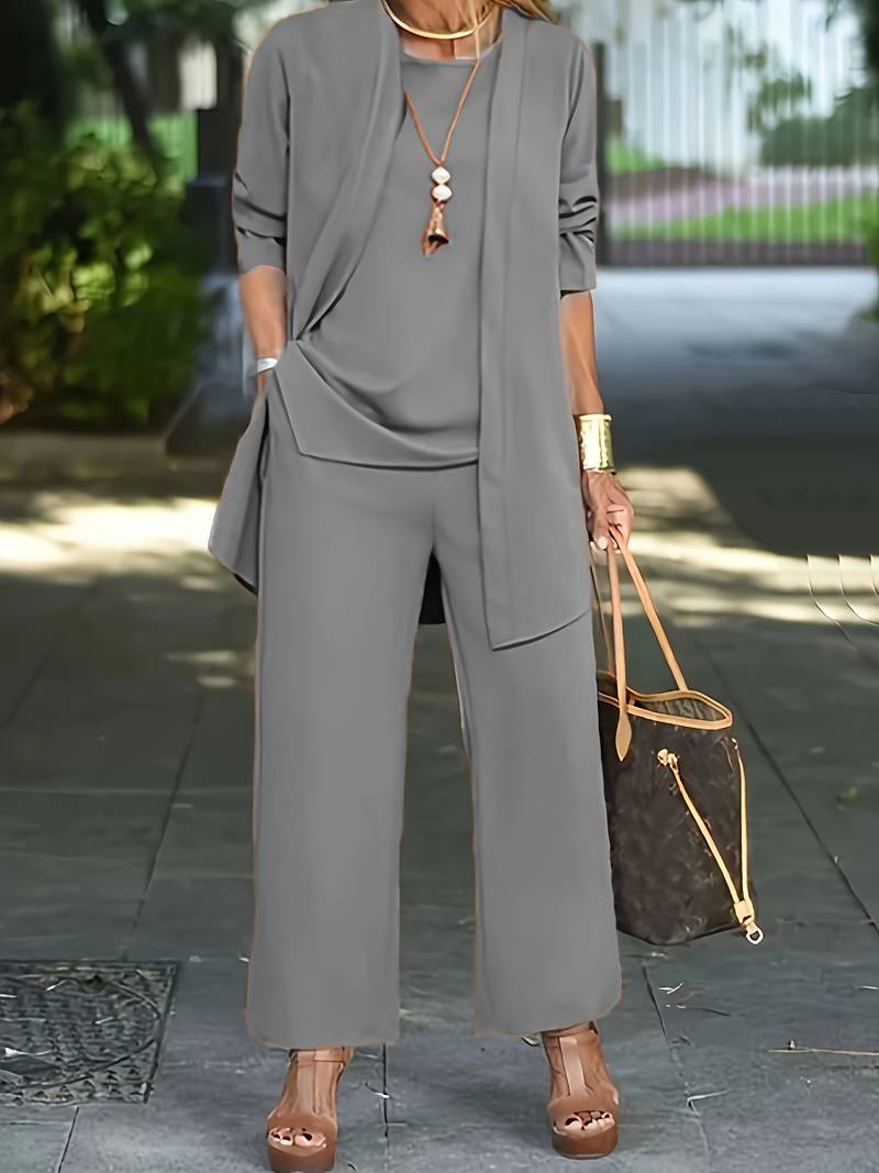 Women's Casual Comfortable Fabric Set with Cardigan and Long Trousers