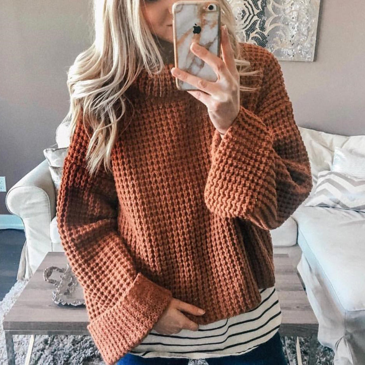 Women's Stylish Knit Turtleneck Jumper with Voluminous Sleeves | Ideal for Winter