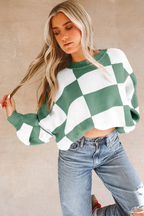 Women's Plaid Crew Neck Knit Jumper | Ideal for Winter