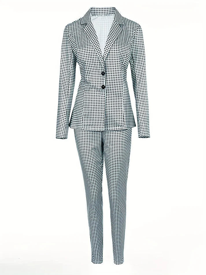 Casual Plaid Print Suit And Pants Blazer Set for Women | Ideal for Everyday Wear