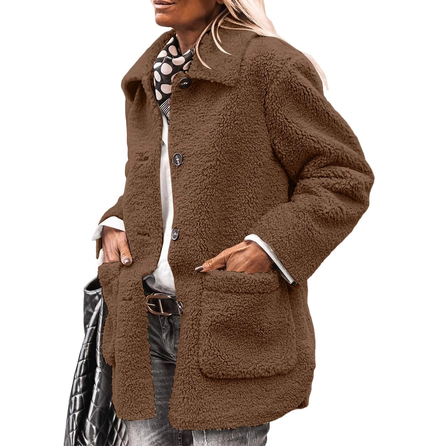 Women's Button-Up Cardigan with Collar and Pockets