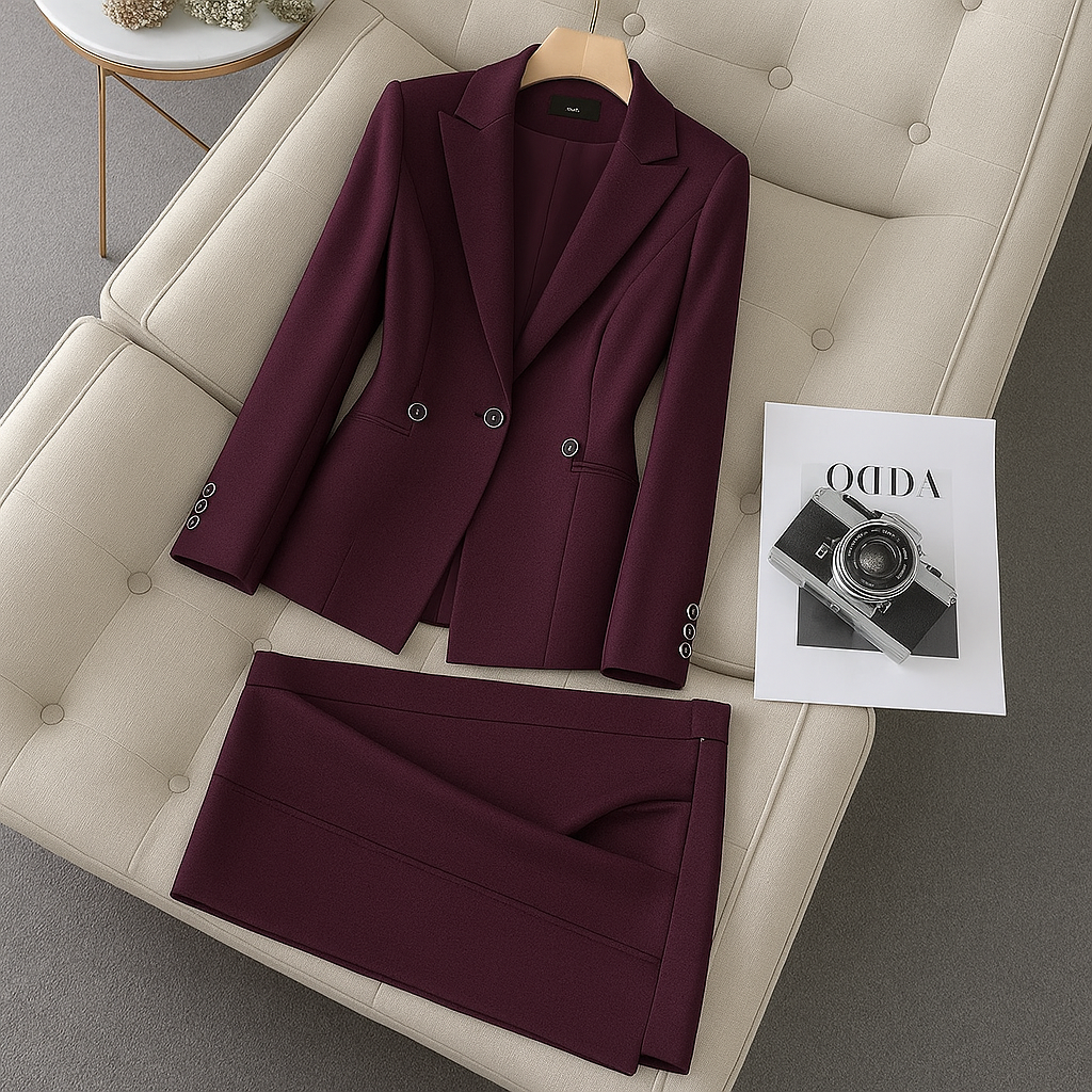 Women's Buttoned Notched Lapel Blazer and Pants Co-ords Set