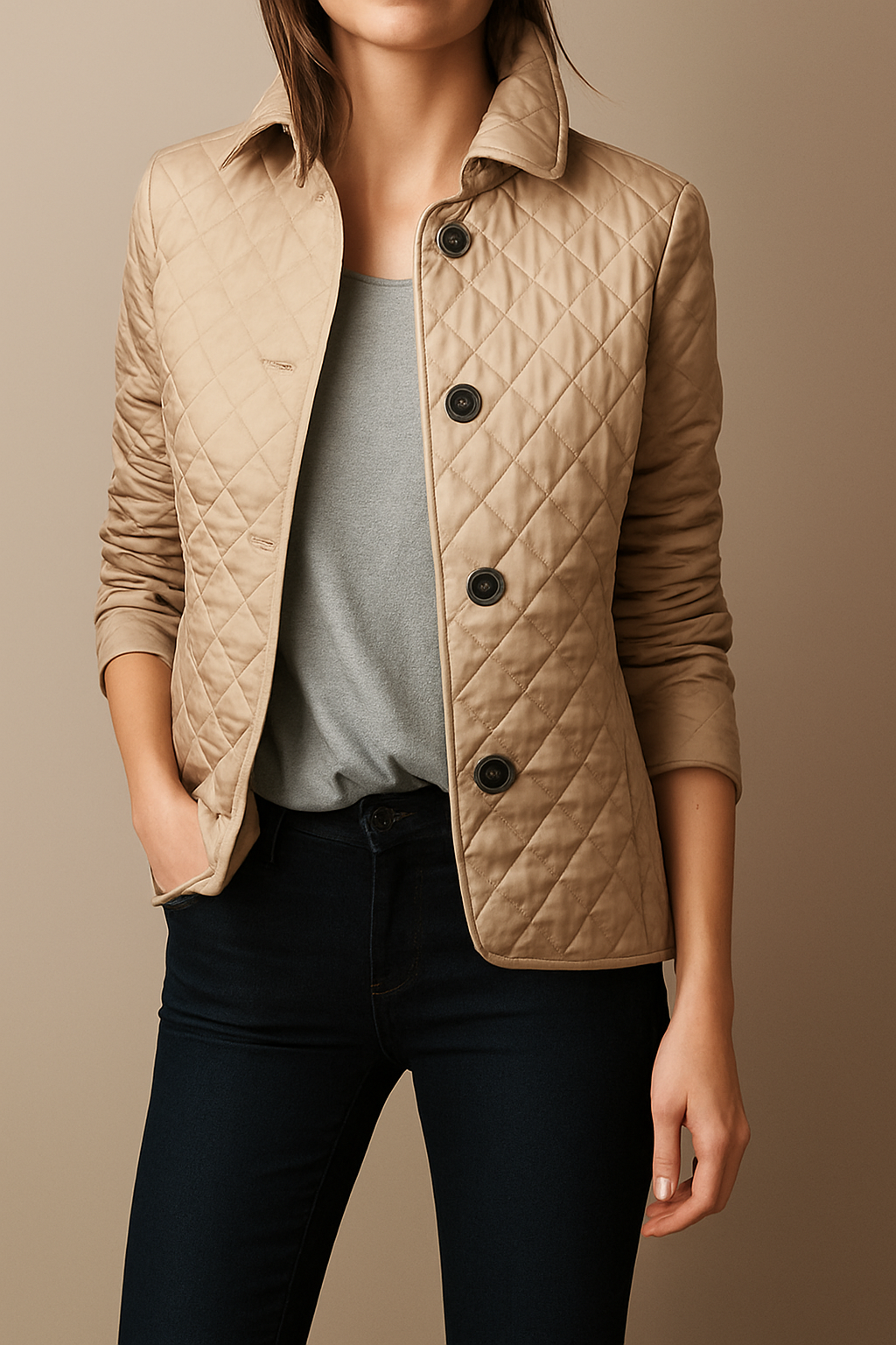 Women's Quilted Jacket with Turned-Down Collar