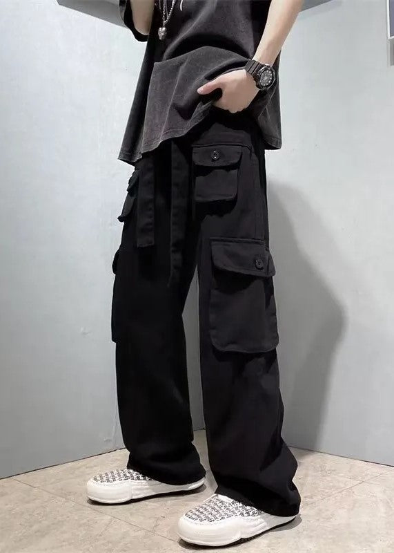 Men's Classic Black Straight Cargo Pants with Baggy Fit | Perfect for Casual Days