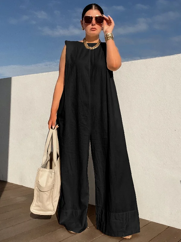 Women's Loose Fit Solid Color Sleeveless Jumpsuit | Ideal for Summer