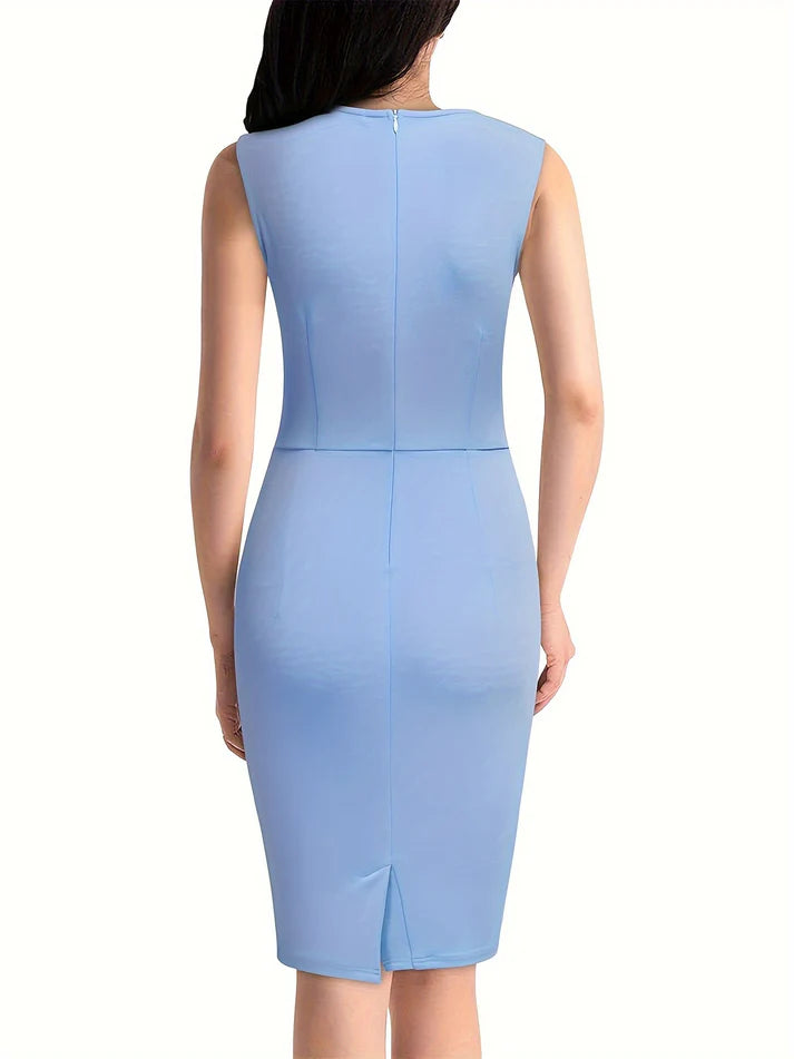Casual Tucked Solid Bodycon Crew Neck Sleeveless Party Formal Dress for Women | For Formal Occasions