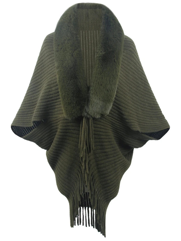 Women's Warm Winter Shawl Collar Thick Cashmere Cardigan with Tassels | Ideal for Winter