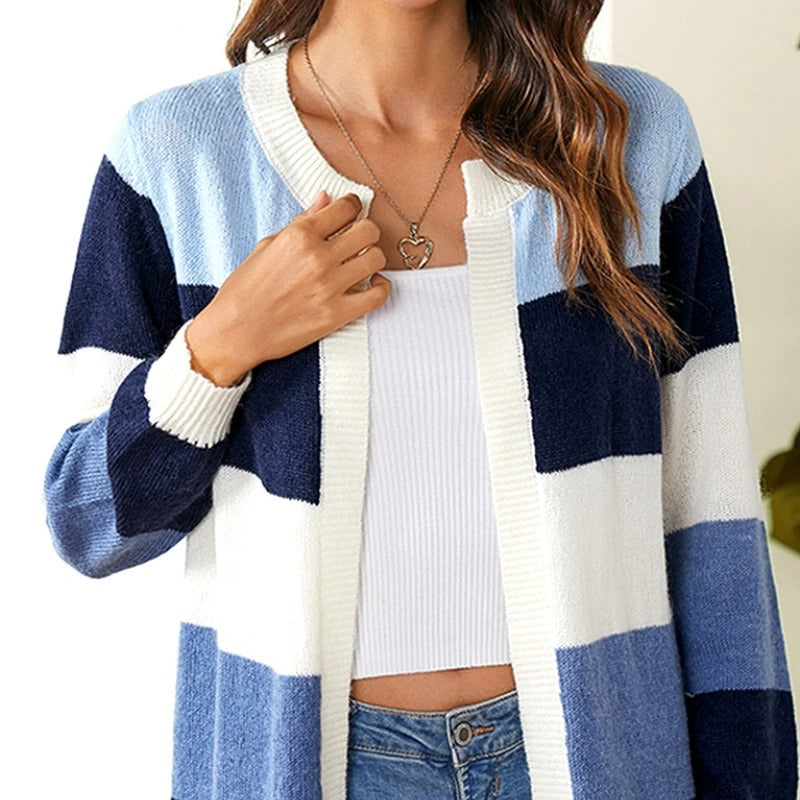 Women's Trendy Striped Multicoloured Open Front Cashmere Cardigan | Perfect for Winter