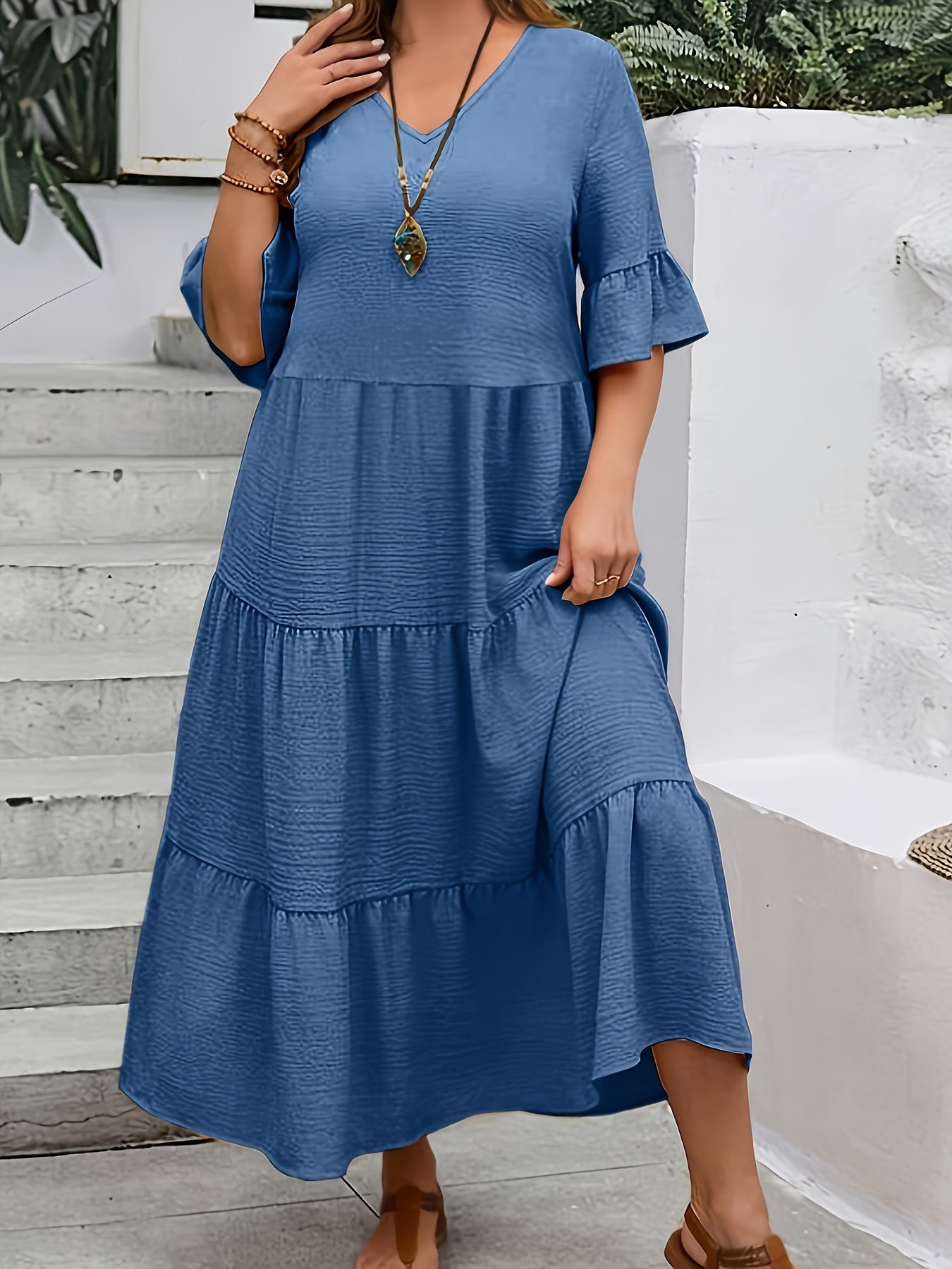 Women's Elegant Plus Size Dress with Flattering V-Neckline