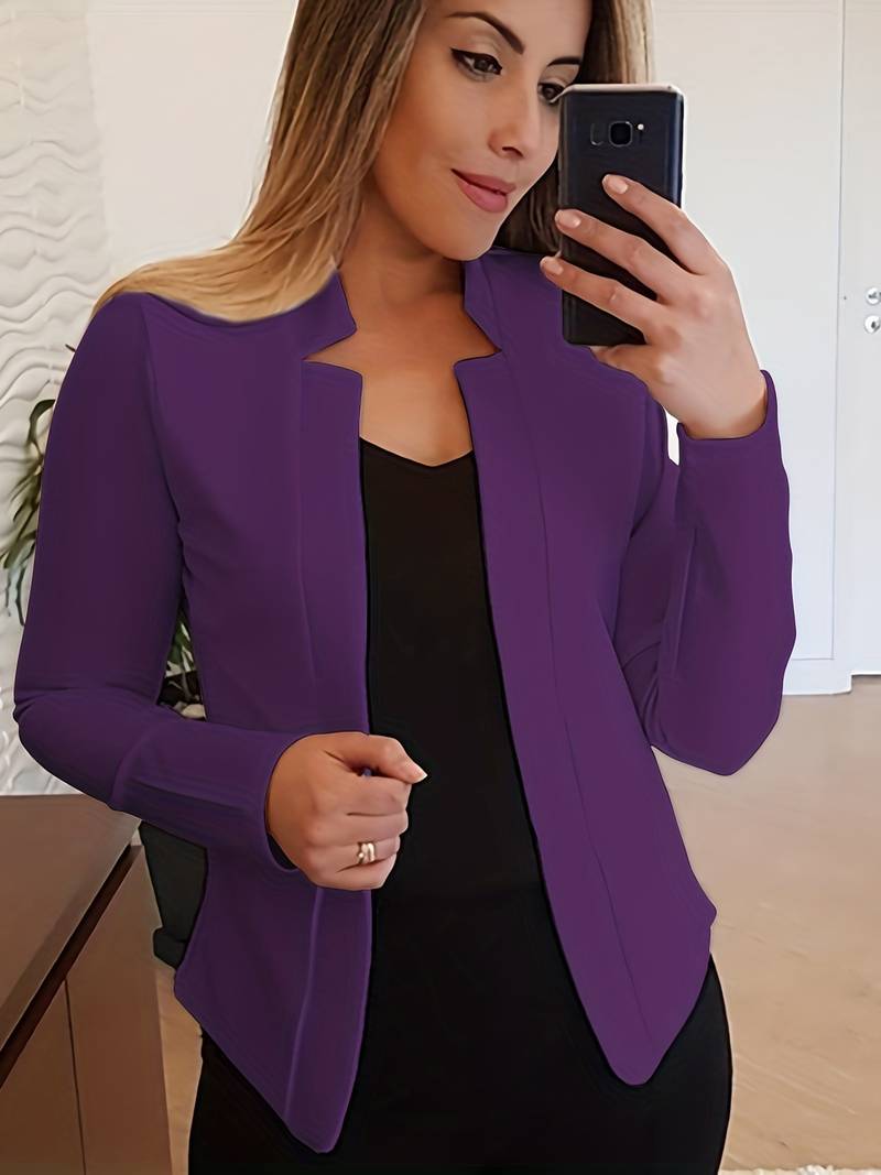 Women's Open Front Stand Collar Blazer with Solid Color