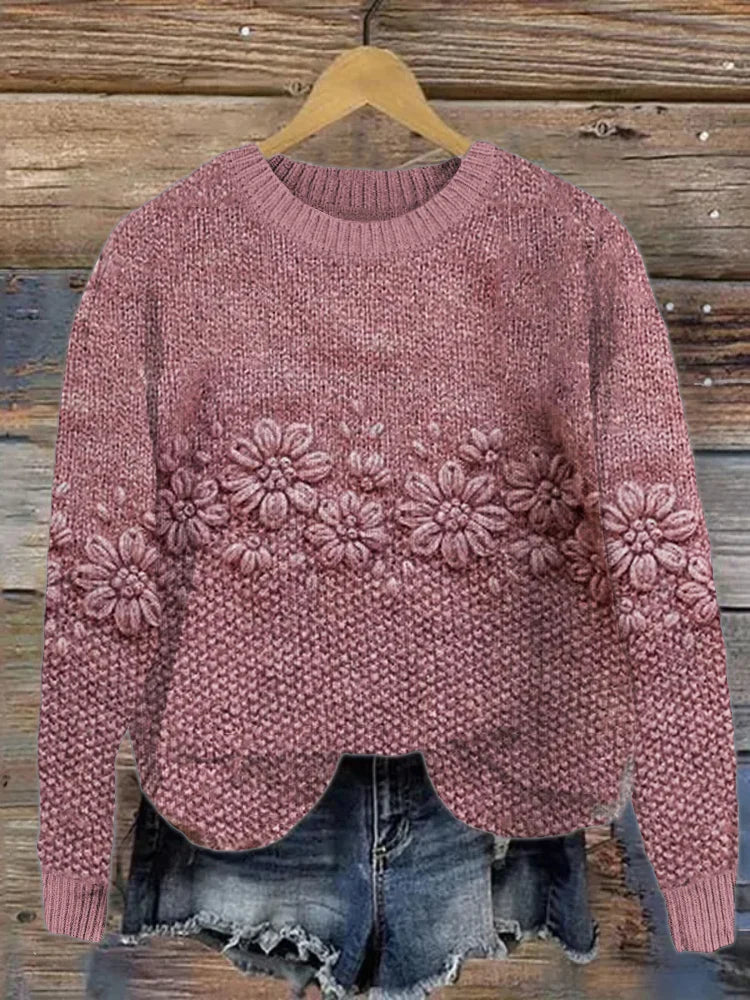 Stylish Floral Jacquard Pink Jumper for Women | Ideal for Winter