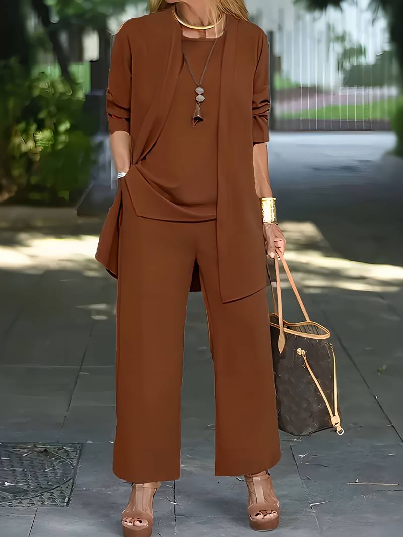 Women's Casual Comfortable Fabric Set with Cardigan and Long Trousers