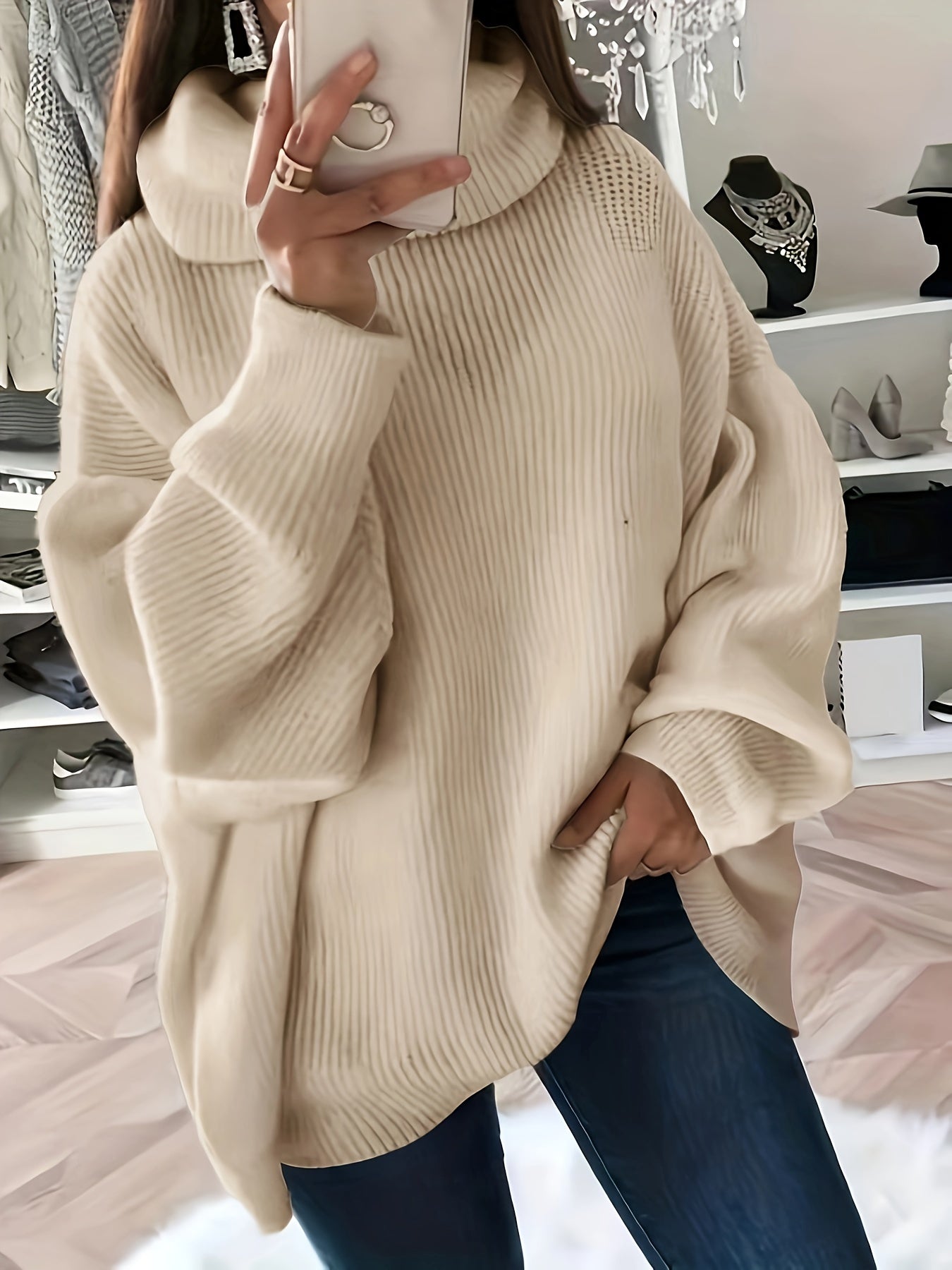 Women's Luxurious Oversized Solid Colour Turtleneck Jumper | Ideal for Winter