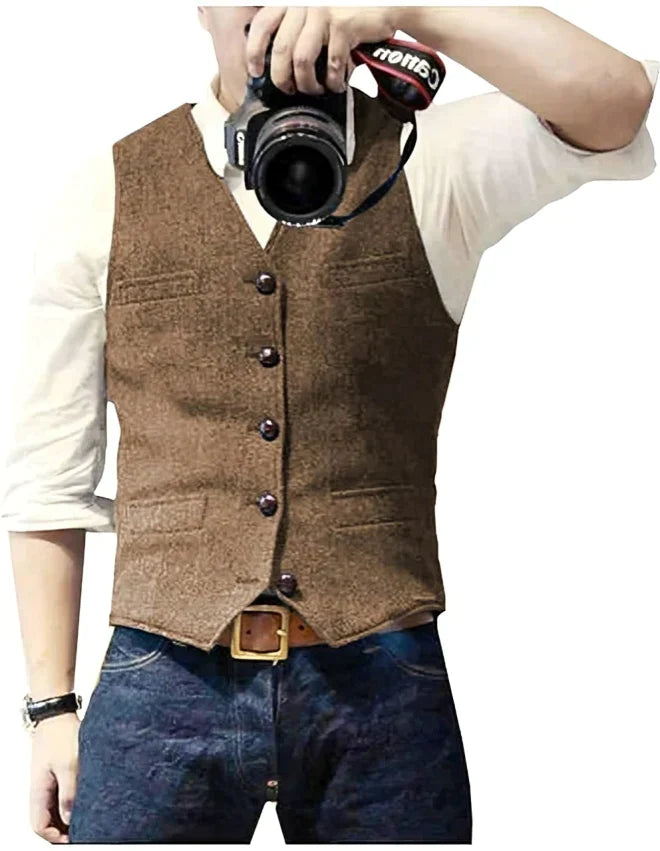 Men's Modern Denim Blazer with V-Neck Design for Casual and Formal Occasions