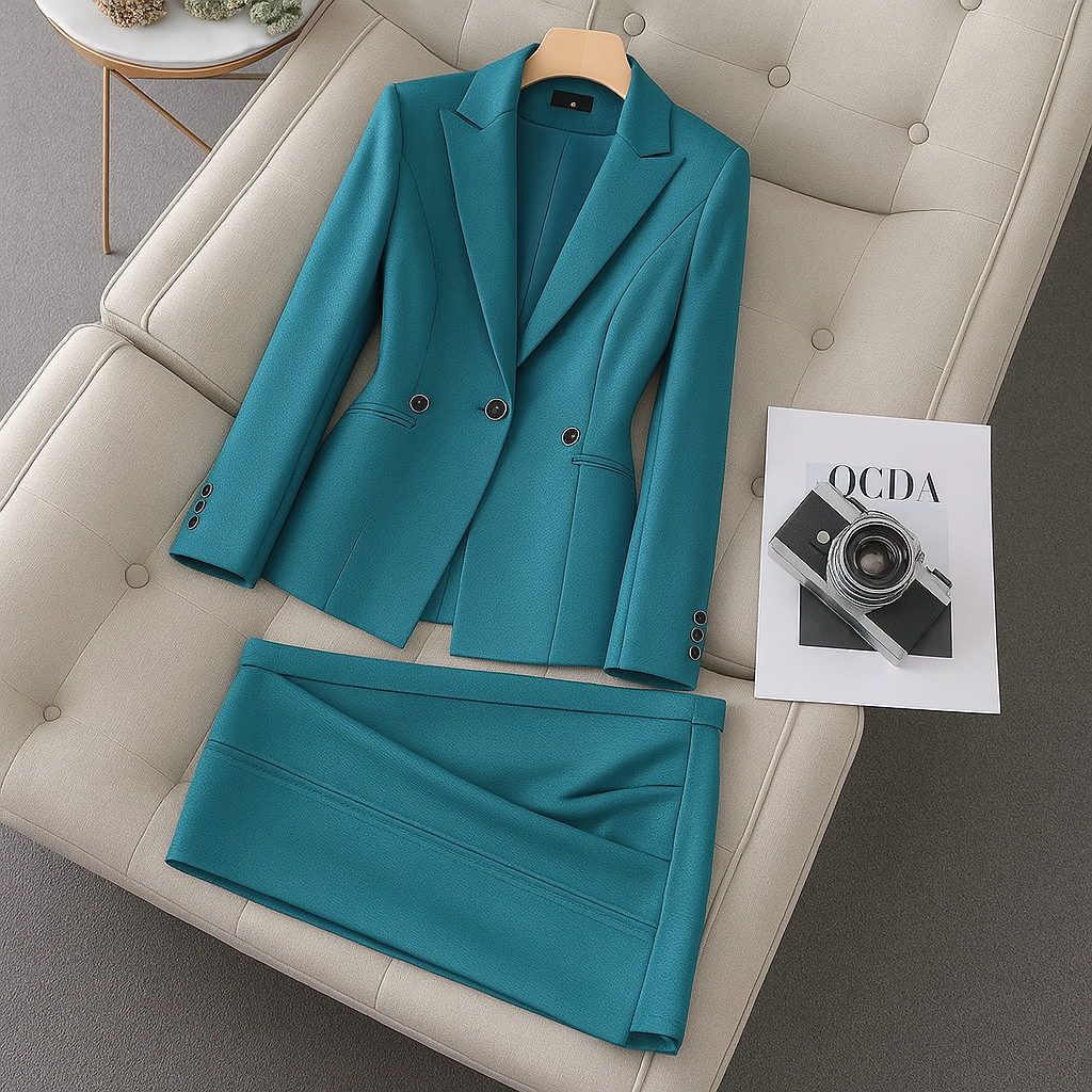 Women's Buttoned Notched Lapel Blazer and Pants Co-ords Set