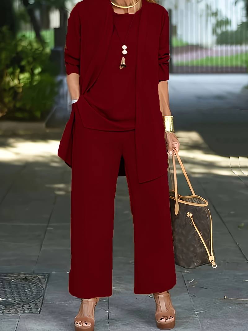 Women's Casual Comfortable Fabric Set with Cardigan and Long Trousers