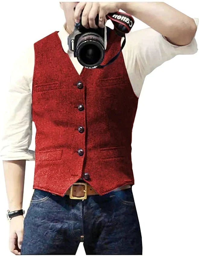 Men's Modern Denim Blazer with V-Neck Design for Casual and Formal Occasions