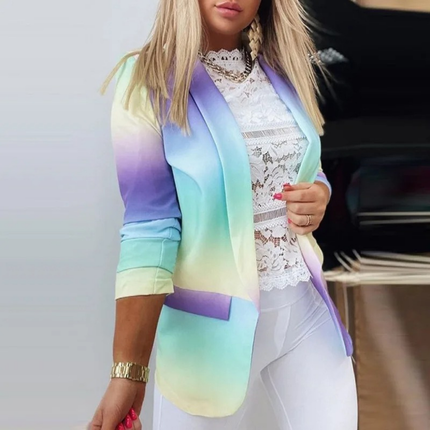 Women's Unique print multicolor blazer with pockets | Perfect for Casual days