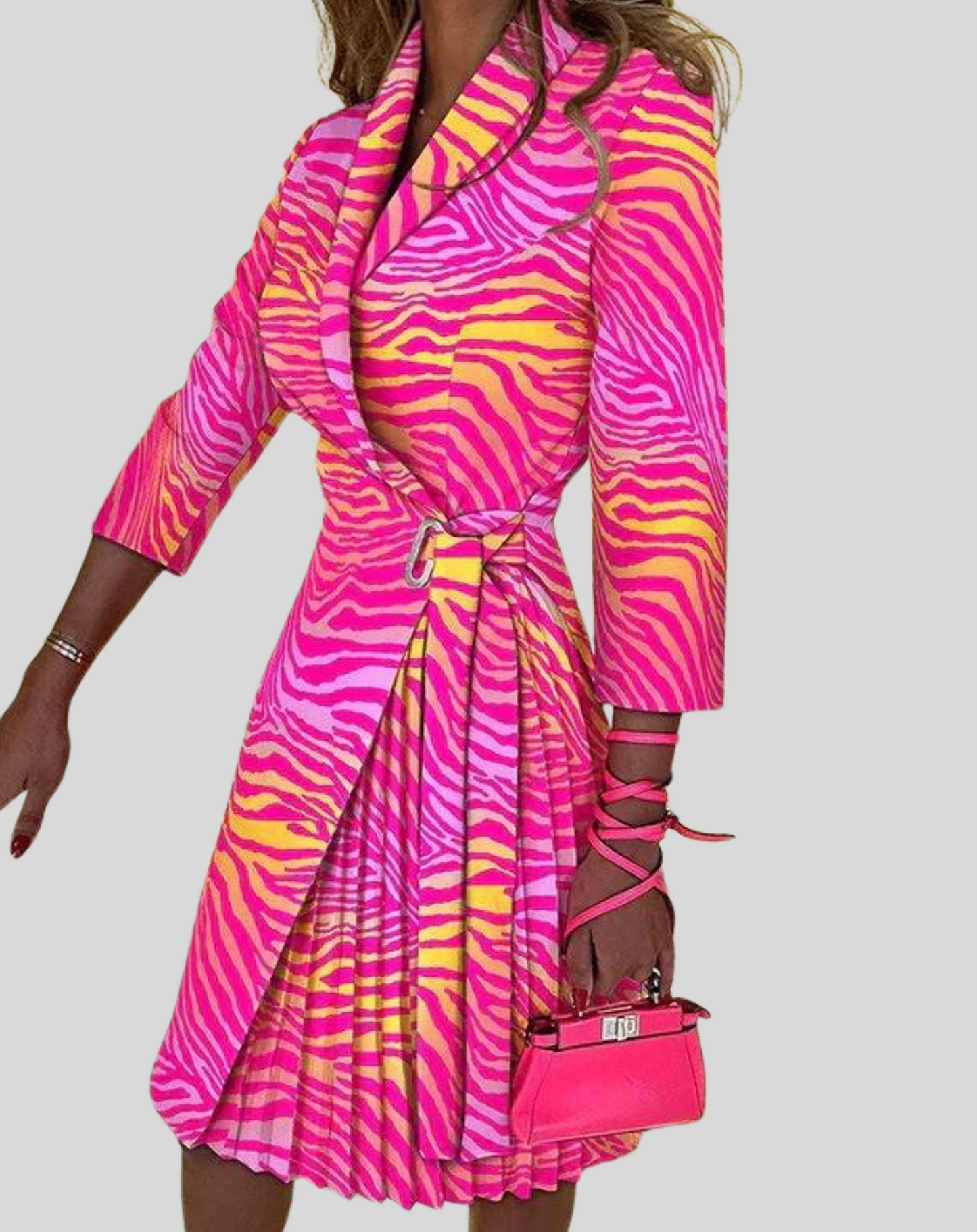 Women's Multicolored Blazer Dress with Side Belt