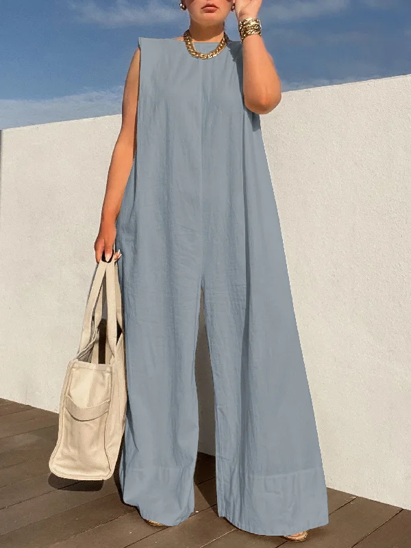 Women's Loose Fit Solid Color Sleeveless Jumpsuit | Ideal for Summer