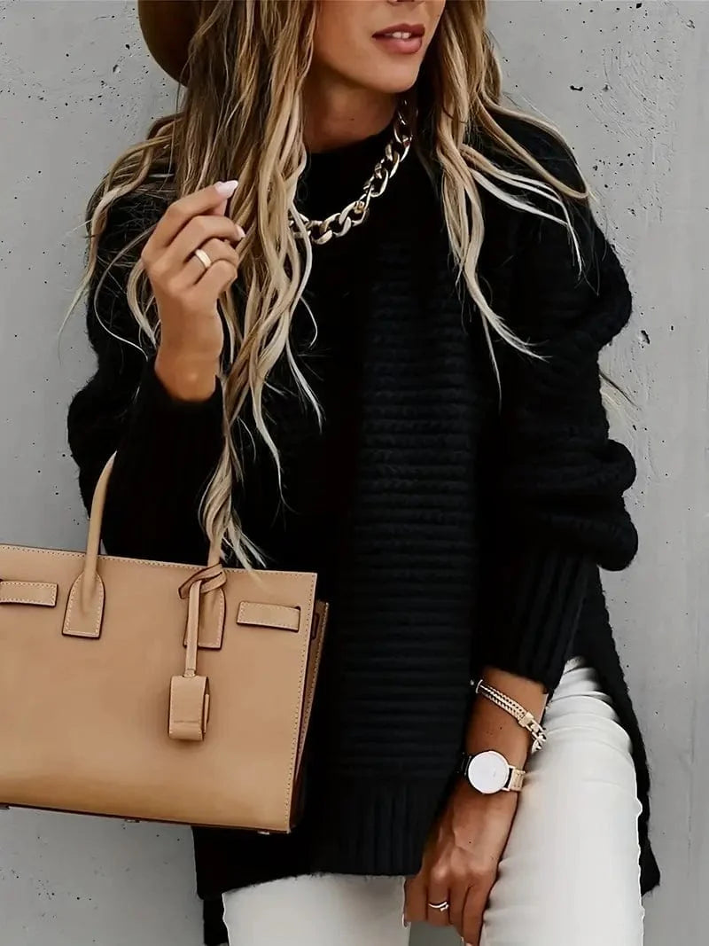 Women's Loose Cashmere Turtleneck Jumper with Stylish Slits | Ideal for Winter