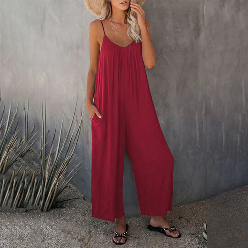 Women's Pleated V-neck Sleeveless Summer Jumpsuit with Pockets | Ideal for summmer