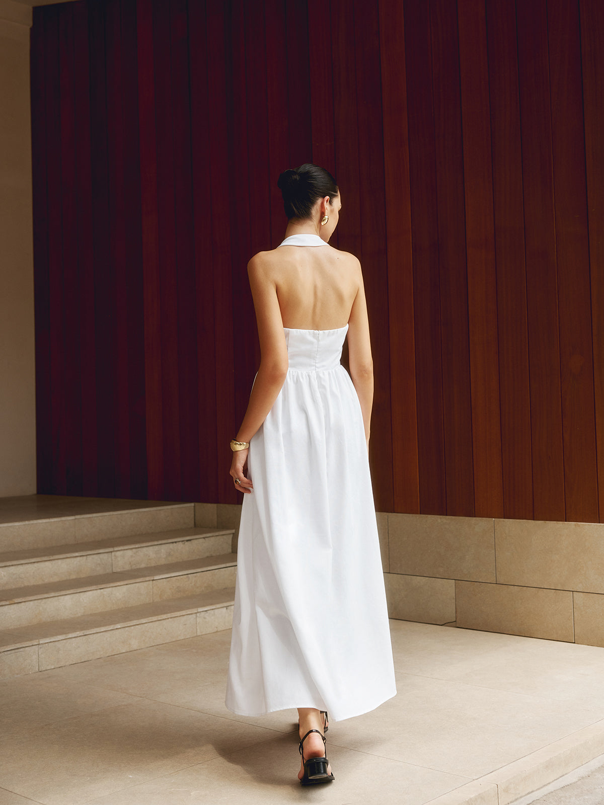 Women's Elegant Fabric Maxi Dress with Halter Neck Design for Summer Events