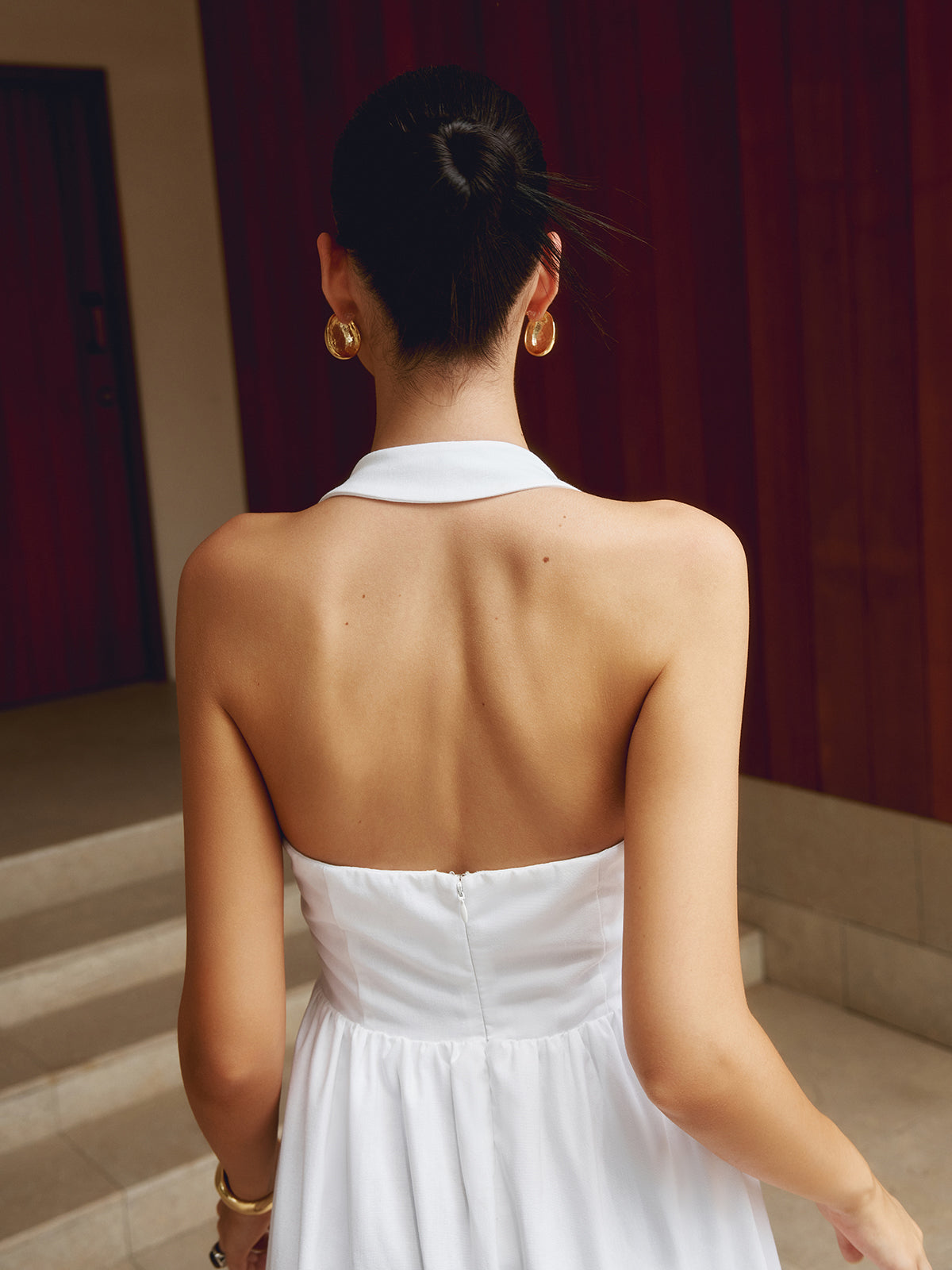 Women's Elegant Fabric Maxi Dress with Halter Neck Design for Summer Events