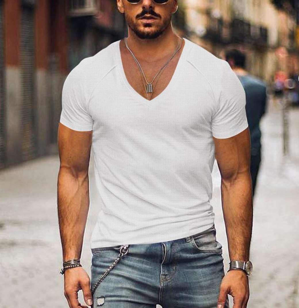 Men's Comfortable Cotton T-Shirt with V-Neck Design