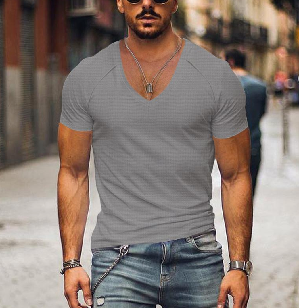 Men's Comfortable Cotton T-Shirt with V-Neck Design