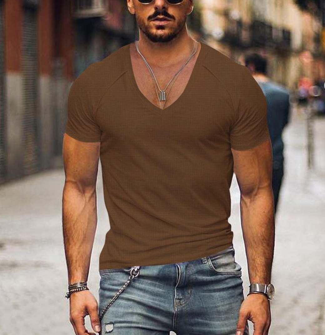 Men's Comfortable Cotton T-Shirt with V-Neck Design