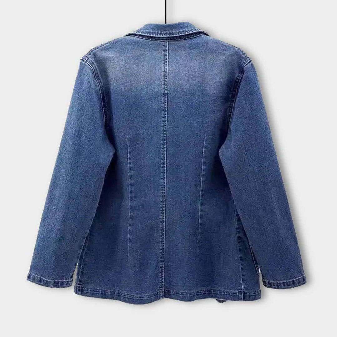 Women's Vintage blue denim blazer with pockets and button | Perfect for Casual Days