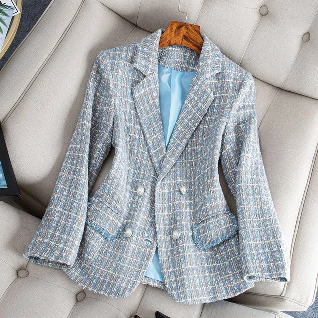 Women's Trendy Tweed Notche Lapel Blazer with Button | Perfect for Casual Days