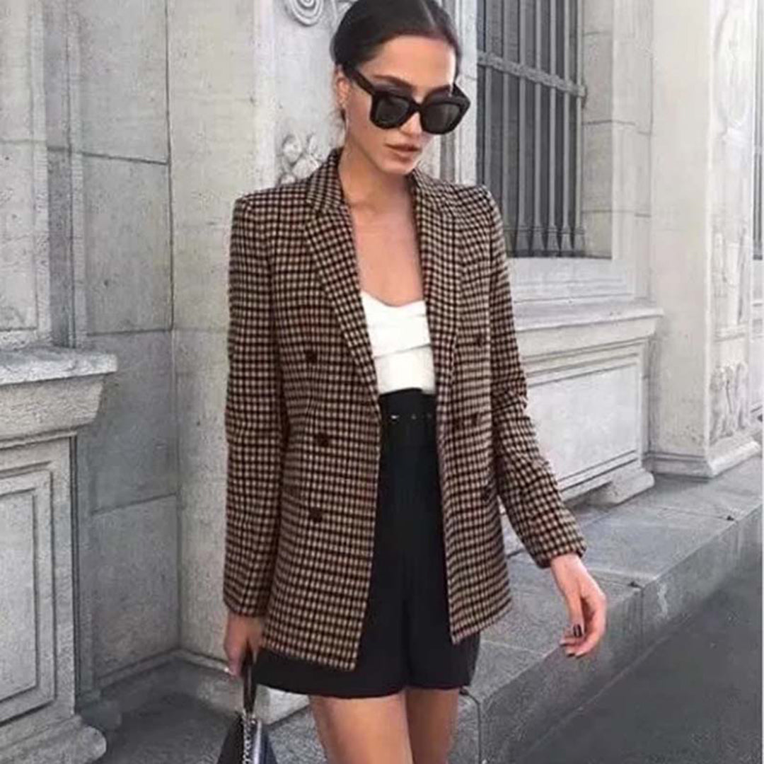 Women's Loose plaid blazer with buttons and pockets | Perfect for Casual Days