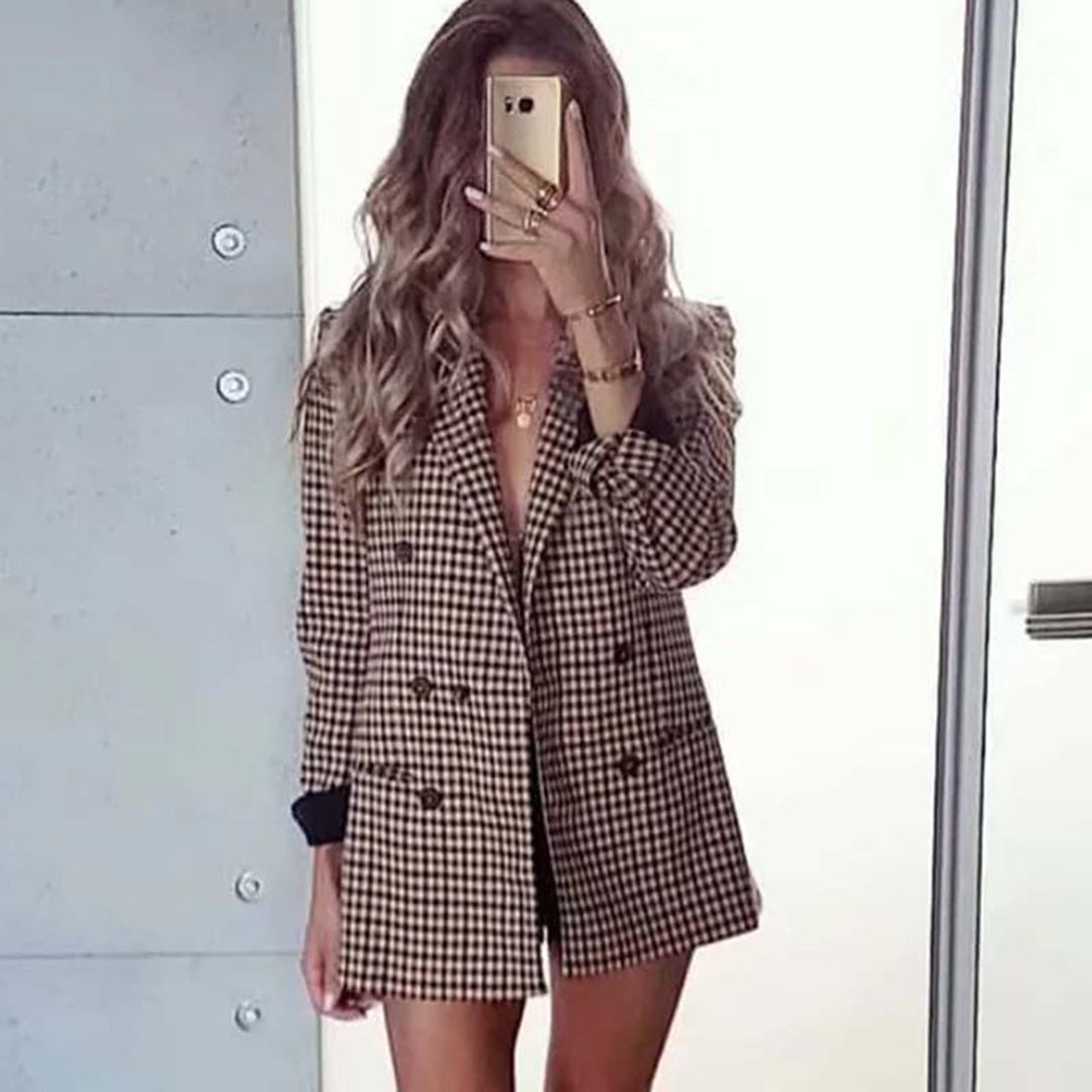 Women's Loose plaid blazer with buttons and pockets | Perfect for Casual Days