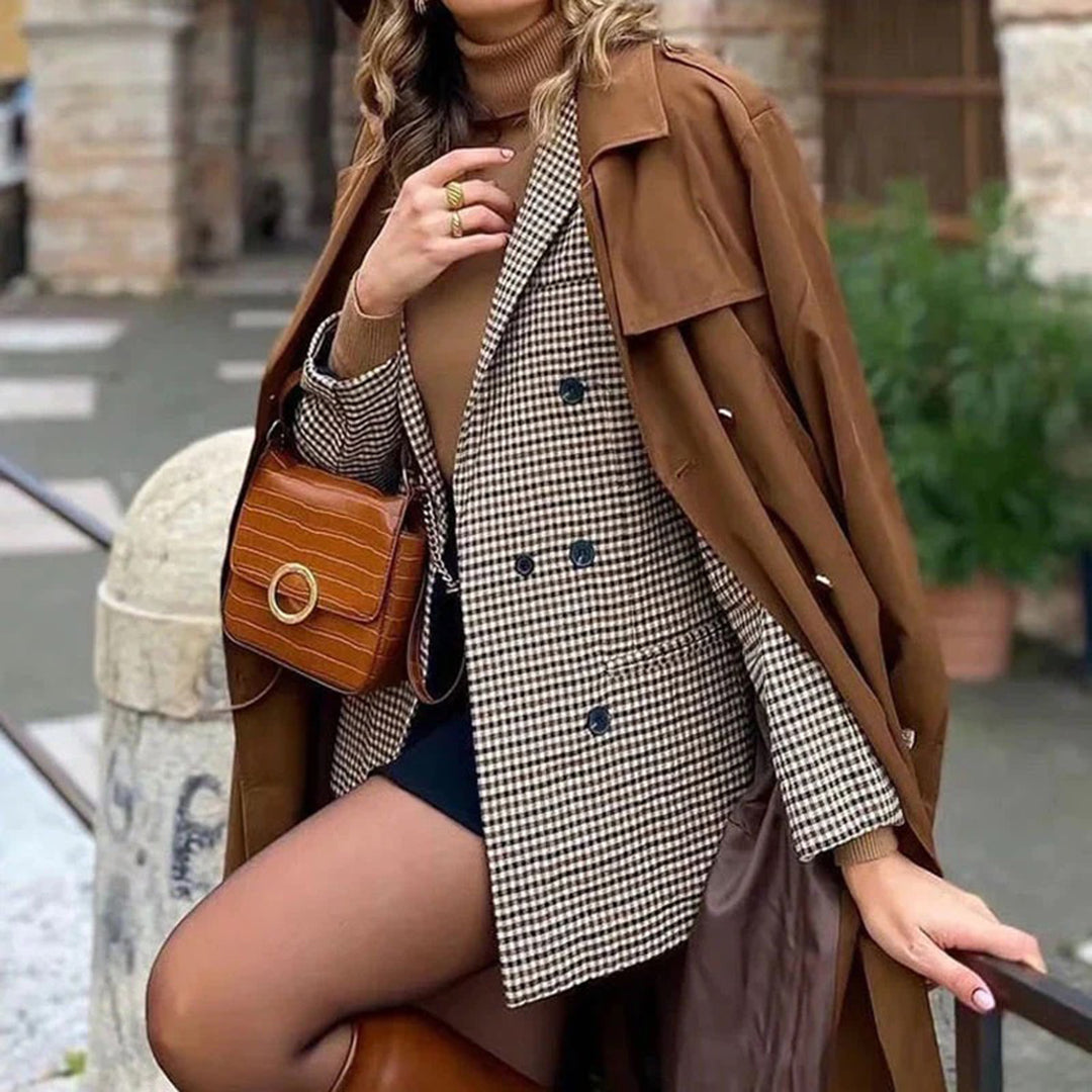 Women's Loose plaid blazer with buttons and pockets | Perfect for Casual Days