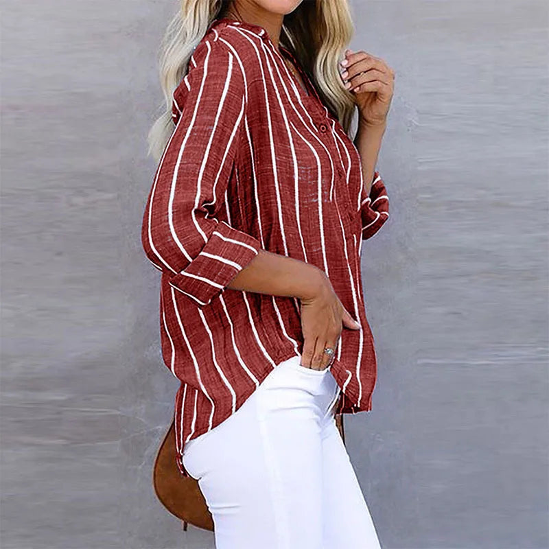 Women's Classic Striped Blouse with Relaxed Fit
